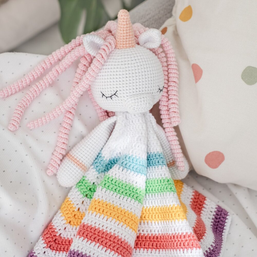 Manta de Apego El Conejo & La Luna Unicornio Rainbow Lovey